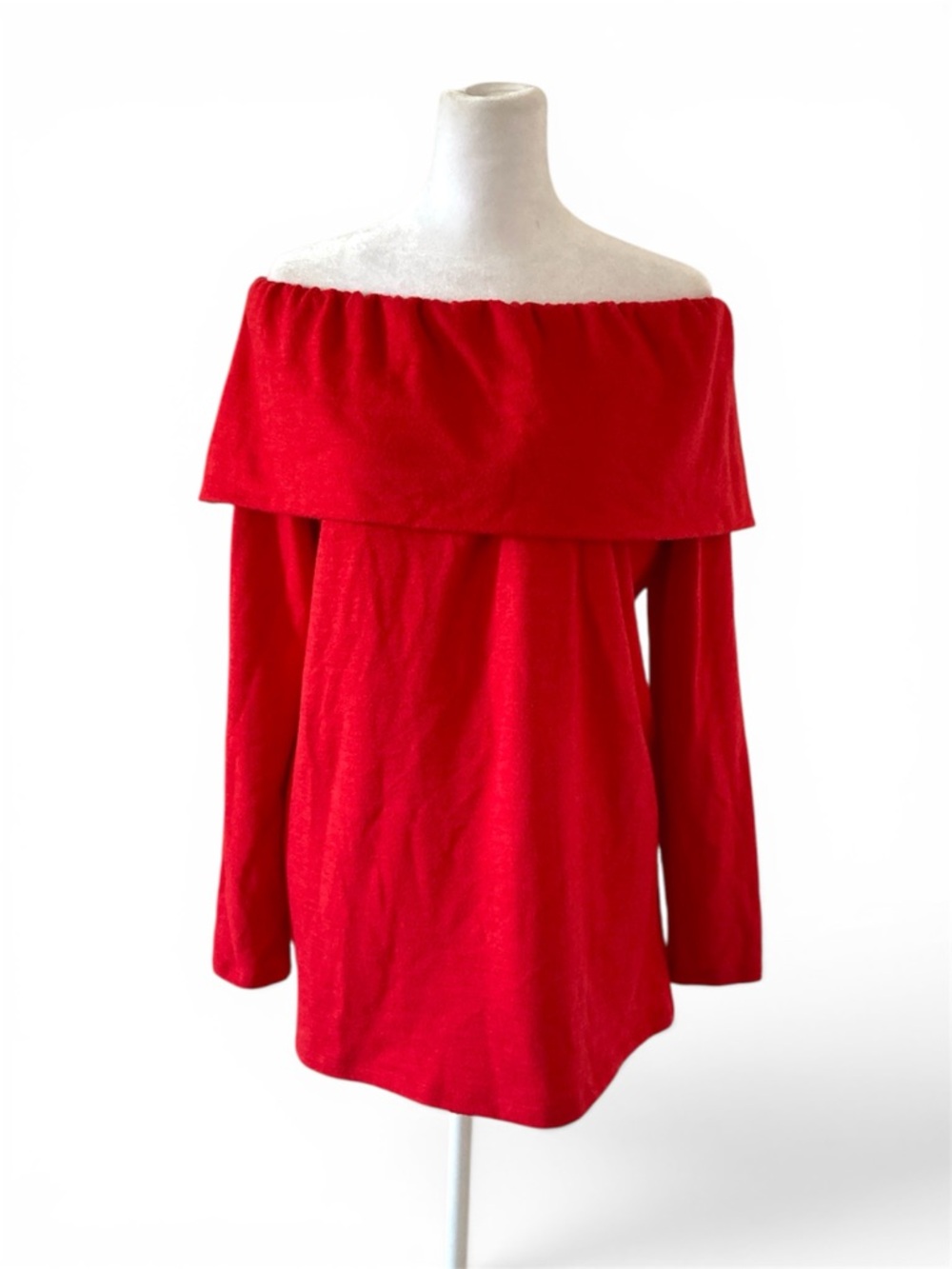LOFT Bright Red Off-the-Shoulder Fold-Over Sweater